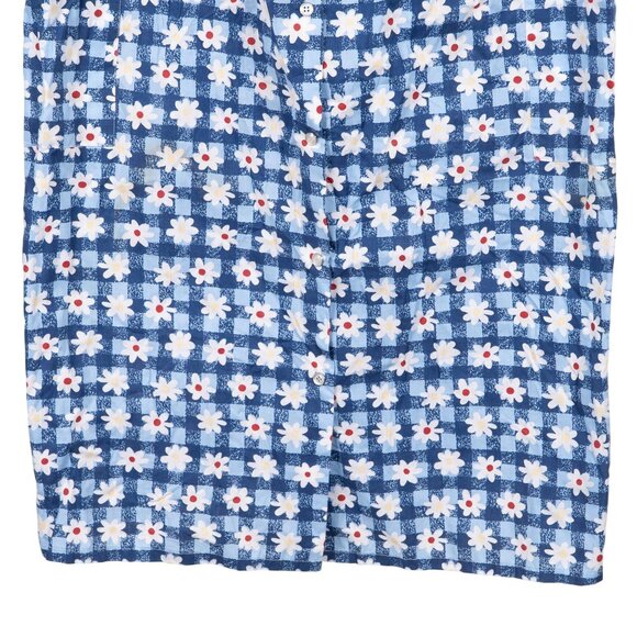 Ashley Taylor VTG House Dress XL Women Blue White Floral Checked Sleeveless Snap - Picture 3 of 6
